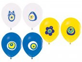 Renkli Karışık Nazar Boncuğu Baskılı Balon 12 İnç 100 Adet - 1