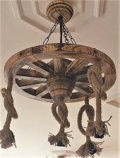 Otantik Çarşı Ahşap Halatlı Teker Avize 50 cm. 4lü - 3