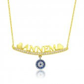 Gümüş Annem Yazılı Nazar Bayan Kolye - 1