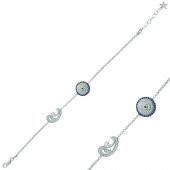 Gümüş Nazarlı Çift Vav Bayan Bileklik - 1