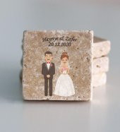 Kişiye Özel Doğal Taş İsimli Ve Tarihli Nikah Şekeri Magnet 5x5cm 30 Adet - 2