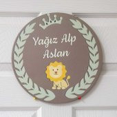 Aslan Figürlü Bebek Ahşap Kapı Süsü - 3