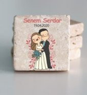 30 Adet Kişiye Özel Baskılı Doğal Taş Magnet 5x5cm Söz, Nikah, Nişan Hatırası - 1