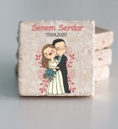 30 Adet Kişiye Özel Baskılı Doğal Taş Magnet 5x5cm Söz, Nikah, Nişan Hatırası - 2