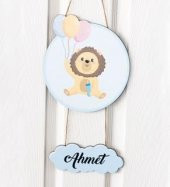 İsme Özel Bebek Odası Ahşap Kapı Süsü - Aslan Bebek thumbnail 1