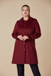 Kol Detaylı Kapşonlu Büyük Beden Kaşe Kaban - 1