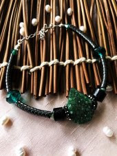 Dr Stone Luxury collection Kuvars ve Hematit Taşı gümüş zincirli Kadın El Yapımı Bileklik LXDR36 - 1