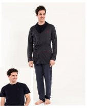 US Polo 12004 3 Lü Robdeşambr Pijama Damat Seti - 1