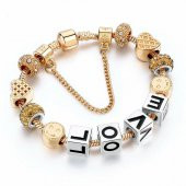 Lowe Figürlü Taşlı Charm 20cm Bayan Bileklik-Gold - 1