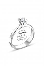 Gümüş Swarovski Taşlı Pırlanta Modeli V Yüzük DBSK1037 - 2