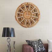 Ahşap Şehri Safir Kabartmalı Hasır İşlemeli Ahşap Saat 45 Cm - 1