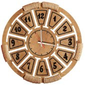 Ahşap Şehri Safir Kabartmalı Hasır İşlemeli Ahşap Saat 45 Cm - 2