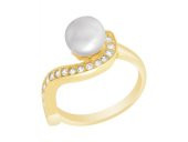 Diamond Line-Gülaylar - Sarı Altın 14 Ayar İncili Yüzük - 1