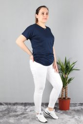 Günay Kadın Bluz Etkm9074-1 O Yaka Taş Cep Düşük Kol Penye-LACİVERT - 2