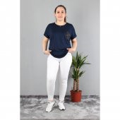 Günay Kadın Bluz Etkm9074-1 O Yaka Taş Cep Düşük Kol Penye-LACİVERT - 12