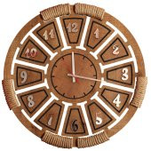 Ahşap Şehri Gümüş Kabartmalı Jüt Halat İşlemeli Ahşap Saat 55 Cm - 2