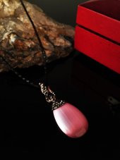 Dr Stone Doğaltaş Kadın Kedigözü Taşı rose altın kaplama Kolye KRB199 - 1
