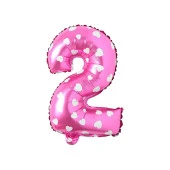 2 Rakam Pembe Kalp Folyo Balon 40 cm - 1