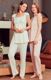 Bone Club 4906 PUDRA Hamile Lohusa 3 Lü Dantel Kollu Pijama Sabahlık - 4