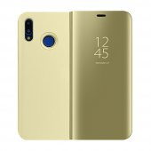 Huawei P20 Lite Clear View Flip Cover Standlı Kılıf Gold - 1