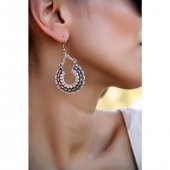 Gümüş Kaplama Desenli Küpe - 2