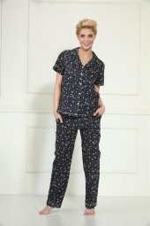 etoile Dokuma Kumaş Pijama Takımı Büyük Beden S - 5XL Arası / 98099  Lacivert 3XL - 1