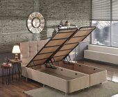 Niron Ela Baza ve Başlık Seti 160x200 cm Çift Kişilik Sütlü Kahve Kumaş Baza ve Başlığı Soho Kumaş - 1