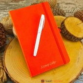 İsme Özel Termo Deri Turuncu Defter Roller Kalem Set - 1