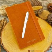 İsme Özel Termo Deri Defter Kahverengi + İsme Özel Kalem Seti - 2