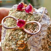 925 Ayar Gümüş Sonsuzluk Love Yazılı Ruby Kolye Küpe Seti - 1
