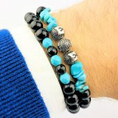 İsme Özel Doğal Taş Parlak Onix Turkuaz Taş Bileklik Set - 1