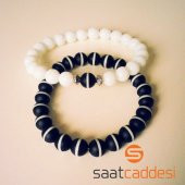 Doğal Akik Taş Siyah Beyaz Bileklik Set - 1