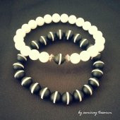 Doğal Akik Taş Siyah Beyaz Bileklik Set - 3