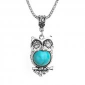 Firuze Taşlı Metal Baykuş Kolye - 1