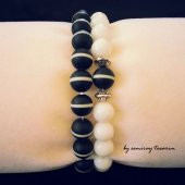 Doğal Akik Taş Siyah Beyaz Bileklik Set - 4