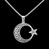 925 Ayar Gümüş İşlemeli Ayyıldız Erkek Kolye thumbnail 1