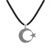 925 Ayar Gümüş İşlemeli Ayyıldız Erkek Kolye thumbnail 2