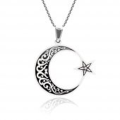 925 Ayar Gümüş İşlemeli Ayyıldız Erkek Kolye thumbnail 3