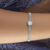 925 ayar gümüş Swarovski Taşlı Baget Tek Taş Bileklik Sertifikalı - 3
