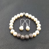 İsme Kişiye Özel 925 Ayar Gümüş Gerçek İnci Bileklik Küpe Seti - 3