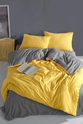 Yellow&Grey Çift Kişilik %100 Pamuk Nevresim Takımı - 1