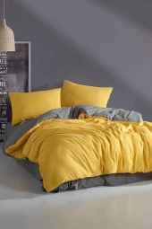 Yellow&Grey Çift Kişilik %100 Pamuk Nevresim Takımı - 2