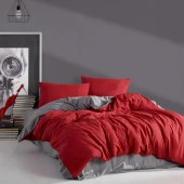LadyModa Red&Grey Tek Kişilik %100 Pamuk Nevresim Takımı - 2