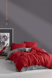LadyModa Red&Grey Tek Kişilik %100 Pamuk Nevresim Takımı - 3