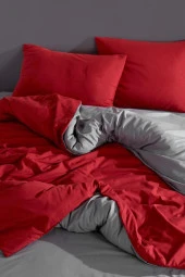 LadyModa Red&Grey Tek Kişilik %100 Pamuk Nevresim Takımı - 5