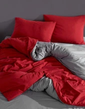 LadyModa Red&Grey Tek Kişilik %100 Pamuk Nevresim Takımı - 9