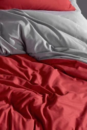 LadyModa Red&Grey Tek Kişilik %100 Pamuk Nevresim Takımı - 10