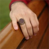 Gümüş Oval Akik Taşlı Erkek Yüzük - 2