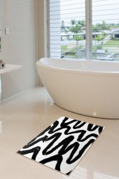 40x60 Dijital Baskılı Kaymaz Tabanlı Black & White Banyo ve Kapı Paspası - 1