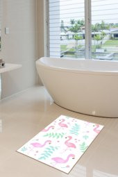 40x60 Dijital Kaymaz Tabanlı Flamingolu Banyo ve Kapı Paspası - 1